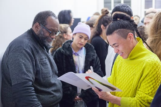 Fred Moten and Wu Tsang, ‘Who Touched Me?’, book launch, presentation and conversation, presented as part of If I Can’t Dance’s Finale for Edition VI – Event and Duration (2015–2016), San Serriffe, Amsterdam. Photo: Florian Braakman.